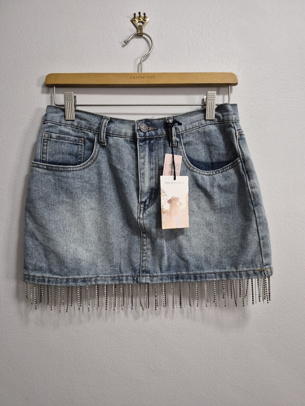 Sincerely Jules NWT Jeweled Fringe Denim Mini Skirt Size 26
